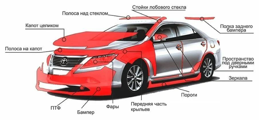 Схема зон оклейки авто BRONYA 102